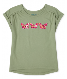 Childrens Place Green Butterfly Roll Sleeve Top